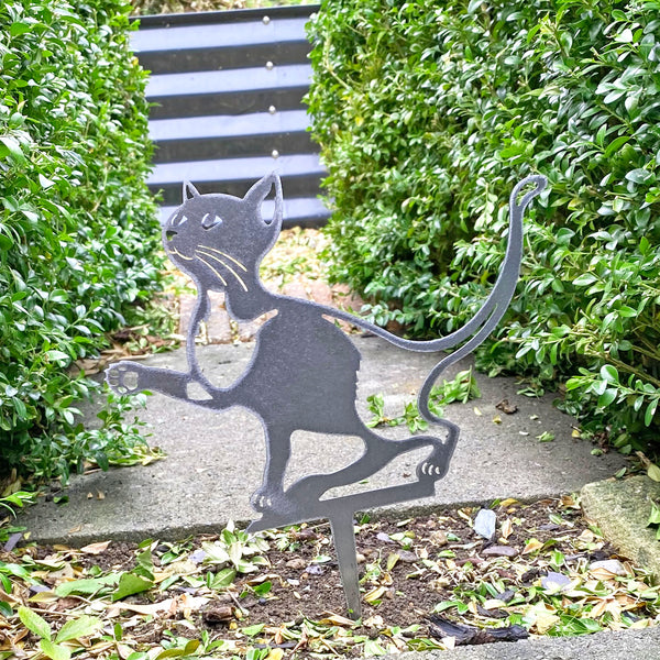 Steel Cat Silhouette Garden Stake Ornament 30cm
