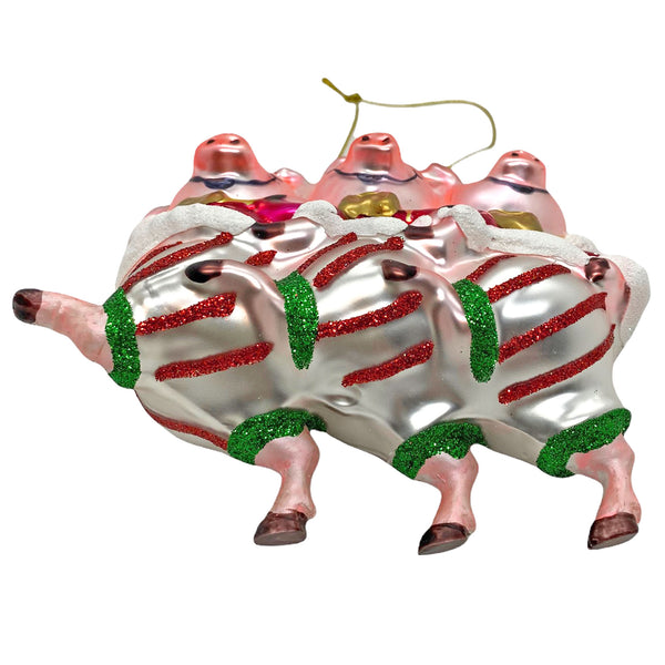 Dancing Christmas Pigs Glass Bauble Decoration