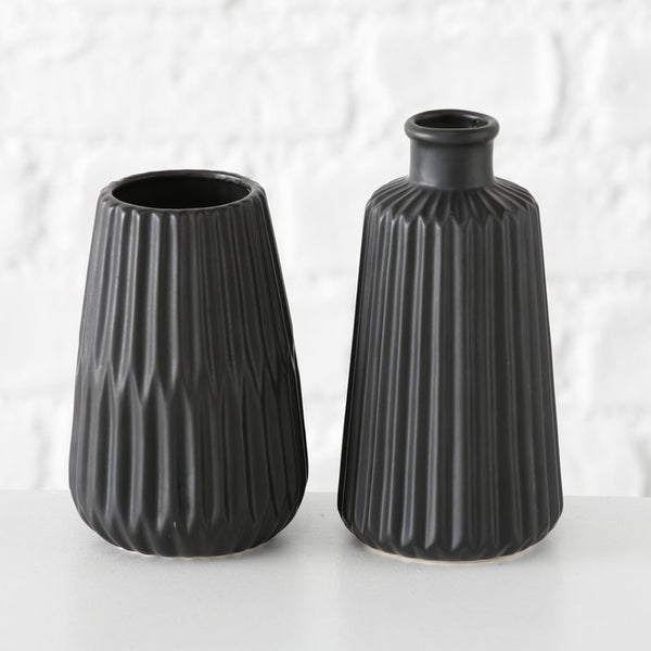 Set 2 Esko Black Ceramic Porcelain Bud Vases