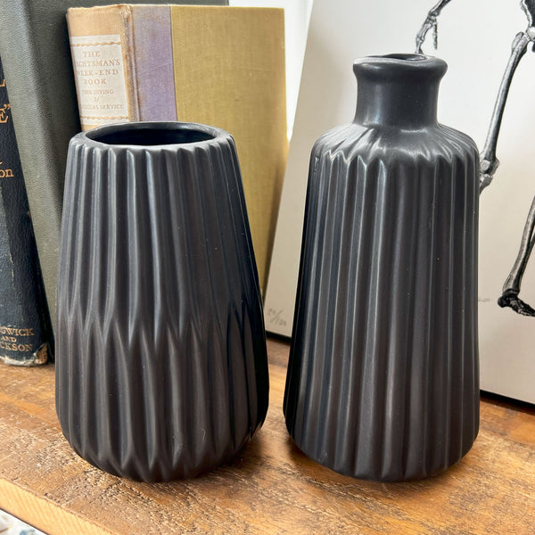 Set 2 Esko Black Ceramic Porcelain Bud Vases