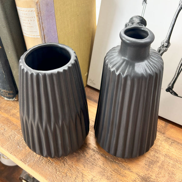 Set 2 Esko Black Ceramic Porcelain Bud Vases