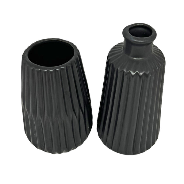 Set 2 Esko Black Ceramic Porcelain Bud Vases