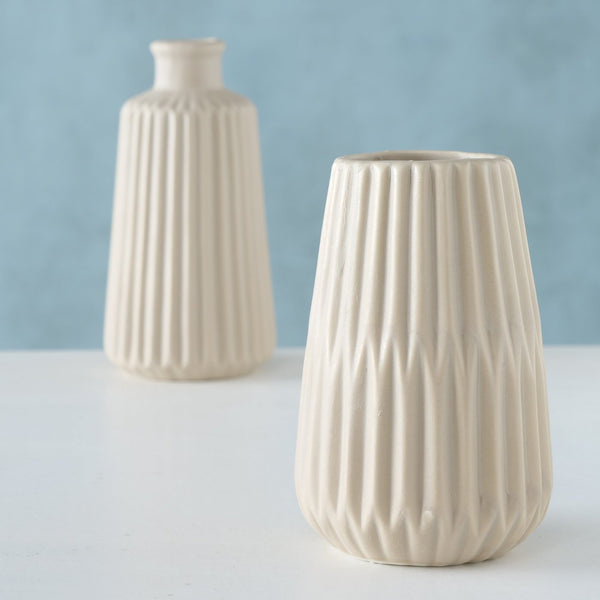 Set 2 Esko Beige Ceramic Porcelain Bud Vases