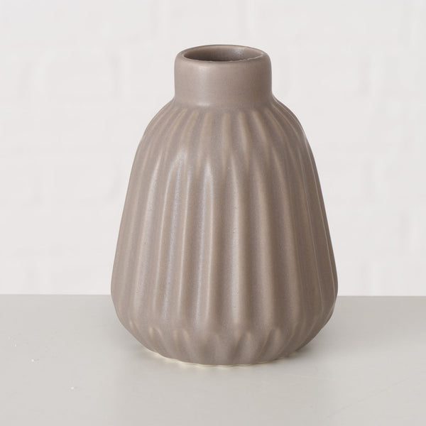 Set 3 Grey Porcelain Bud Vases Pleated Design