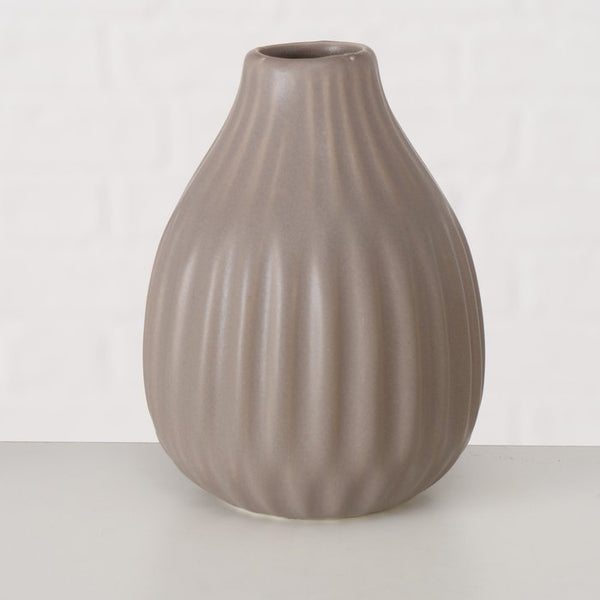 Set 3 Grey Porcelain Bud Vases Pleated Design