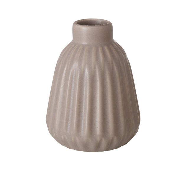 Set 3 Grey Porcelain Bud Vases Pleated Design