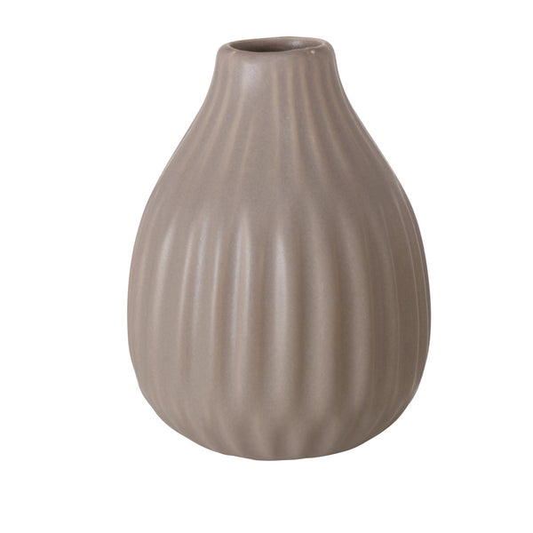 Set 3 Grey Porcelain Bud Vases Pleated Design