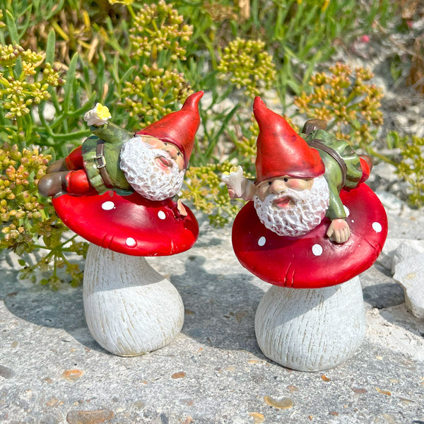 Pair of Mushroom Gnome Garden Ornaments