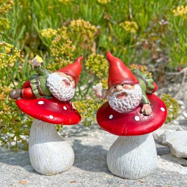 Pair of Mushroom Gnome Garden Ornaments