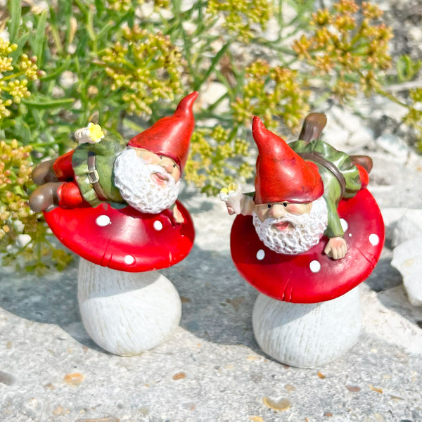 Pair of Mushroom Gnome Garden Ornaments