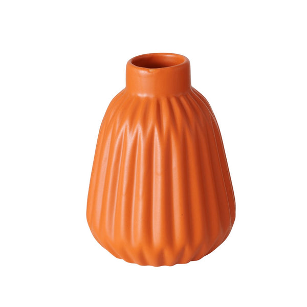 Set 3 Orange Porcelain Bud Vases Pleated Design