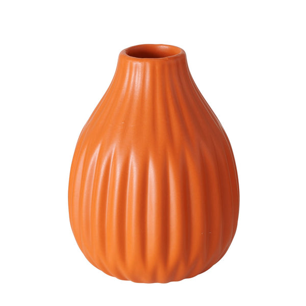 Set 3 Orange Porcelain Bud Vases Pleated Design