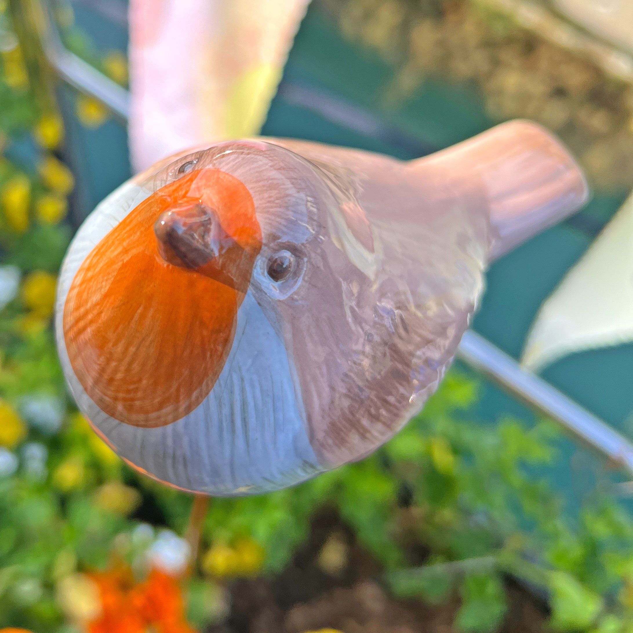 Porcelain Robin on a Stake Garden Bird Ornament
