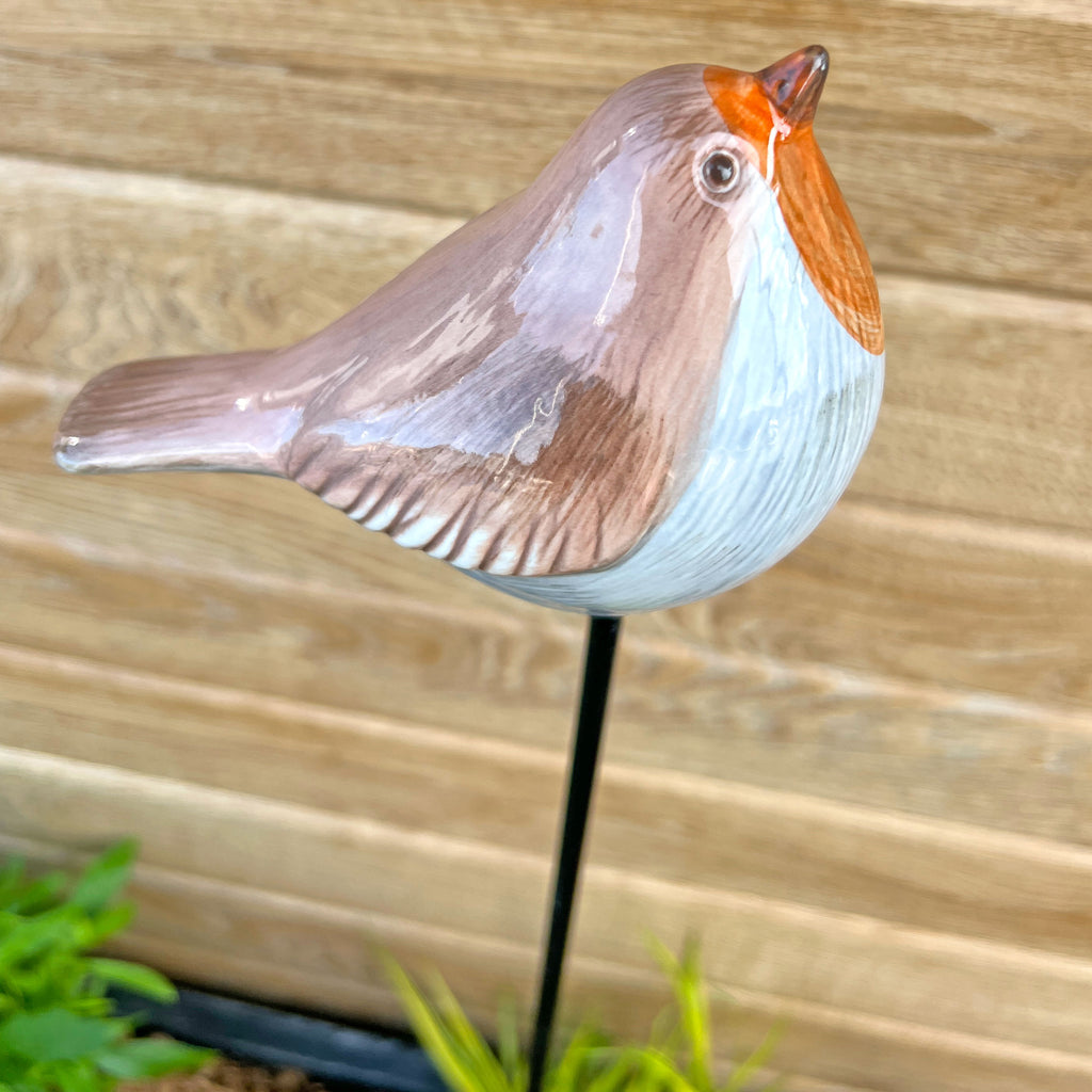 Porcelain Robin on a Stake Garden Bird Ornament