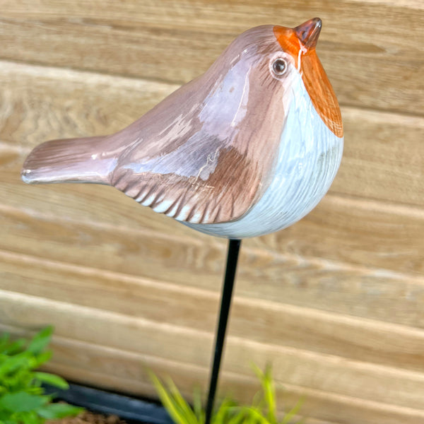 Porcelain Robin on a Stake Garden Bird Ornament