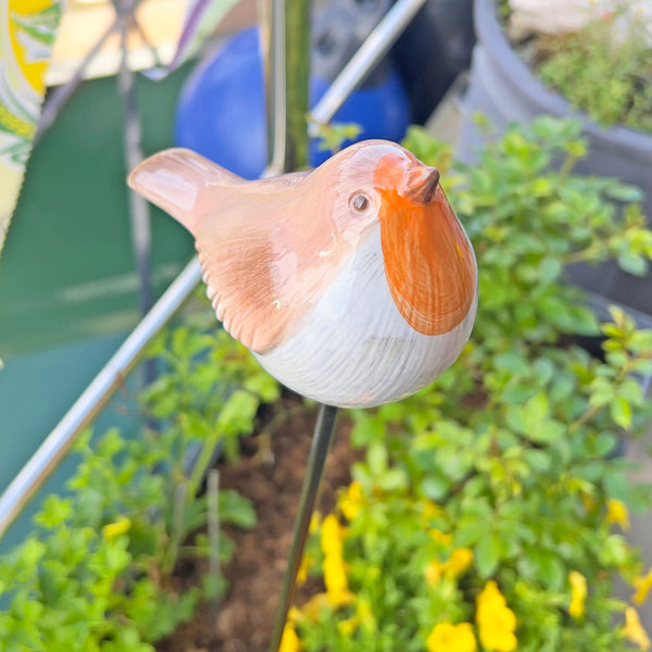 Porcelain Robin on a Stake Garden Bird Ornament