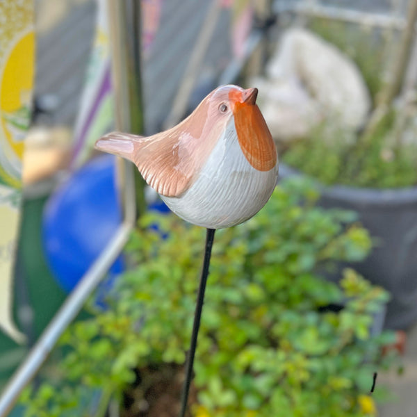 Porcelain Robin on a Stake Garden Bird Ornament