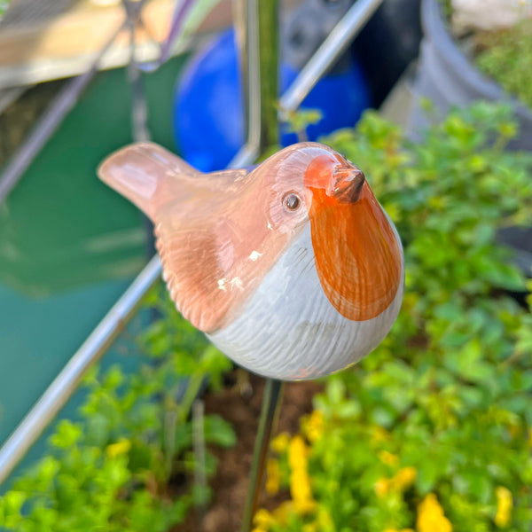 Porcelain Robin on a Stake Garden Bird Ornament