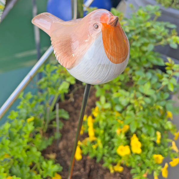 Porcelain Robin on a Stake Garden Bird Ornament