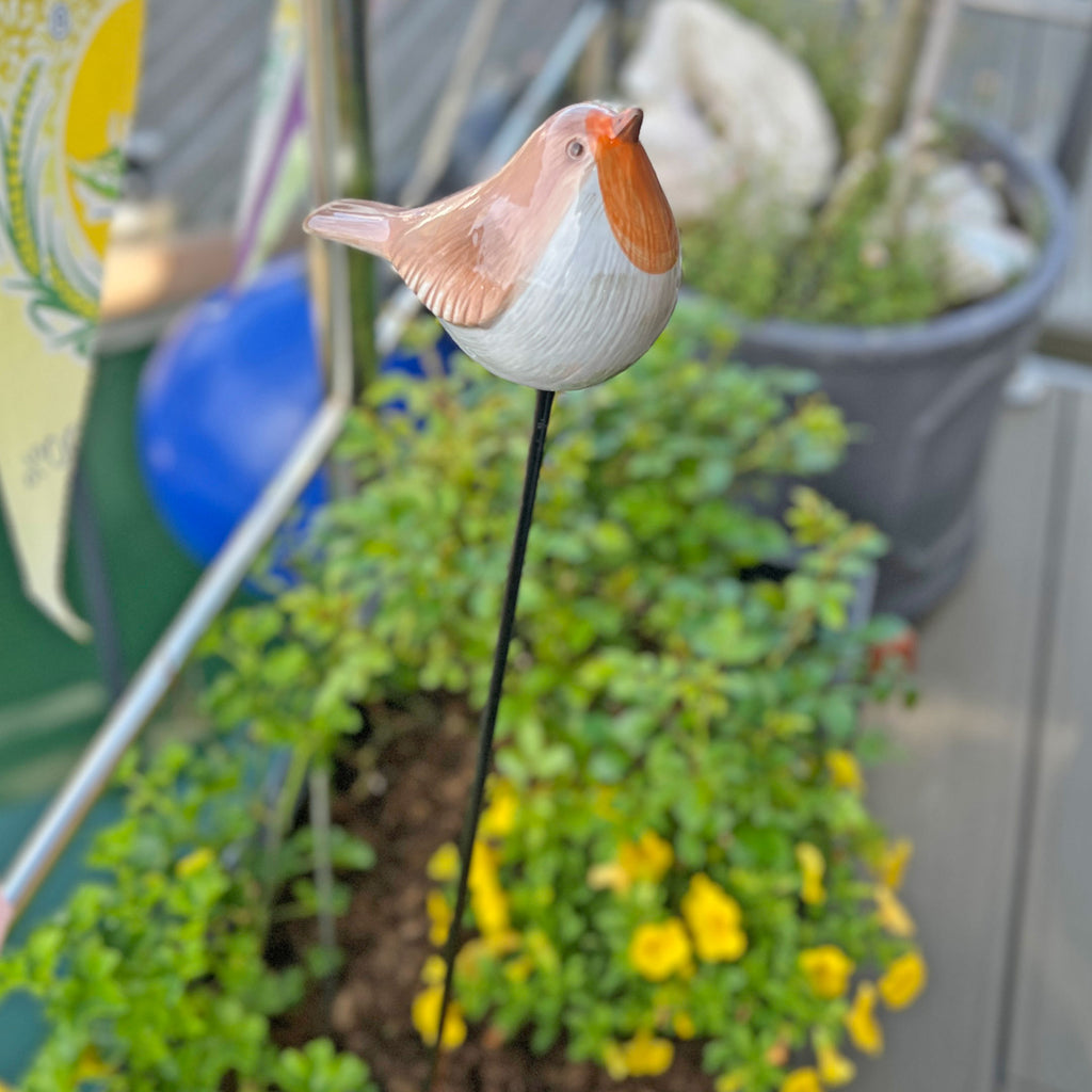 Porcelain Robin on a Stake Garden Bird Ornament