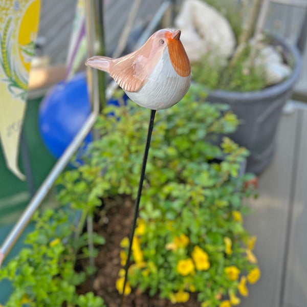 Porcelain Robin on a Stake Garden Bird Ornament