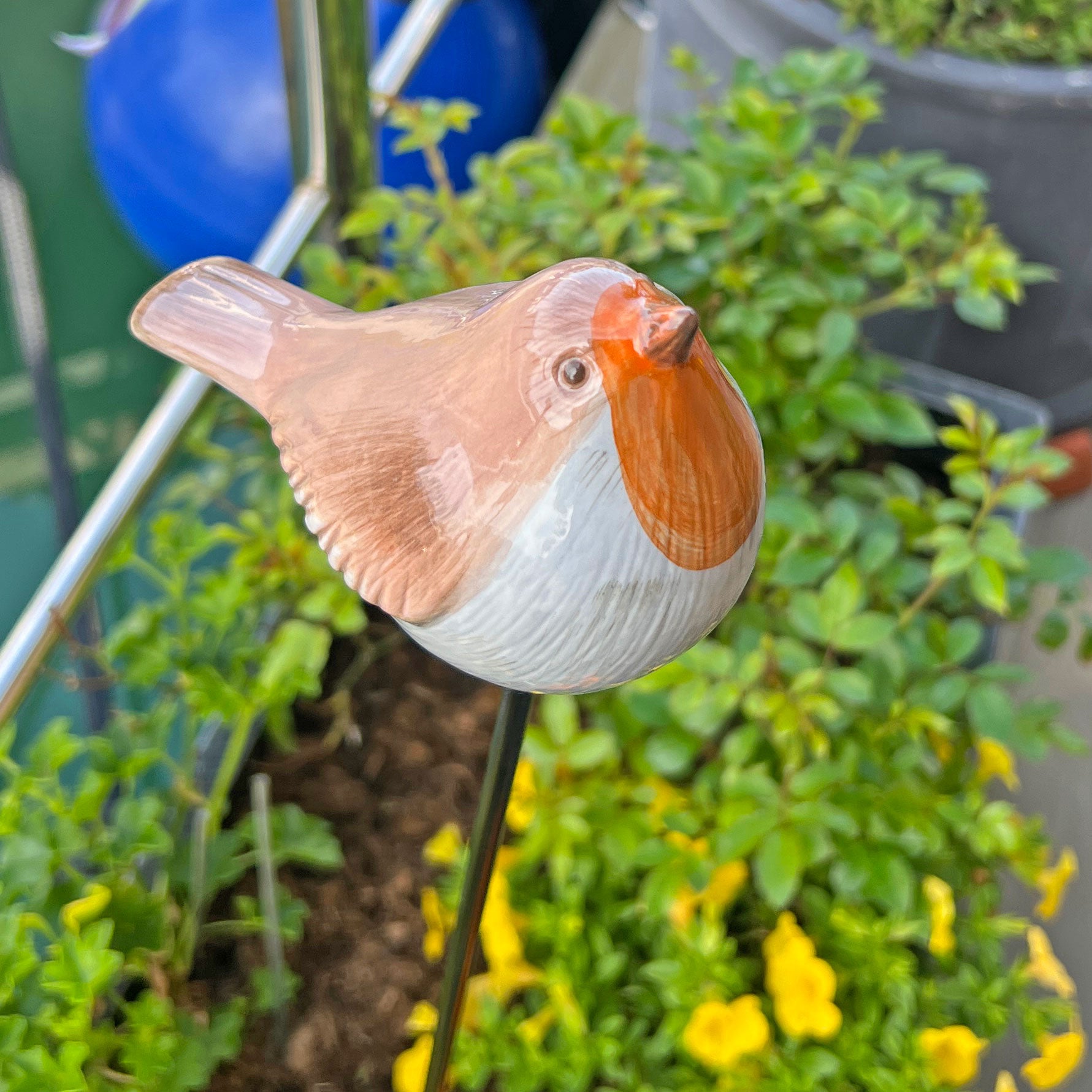 Porcelain Robin on a Stake Garden Bird Ornament