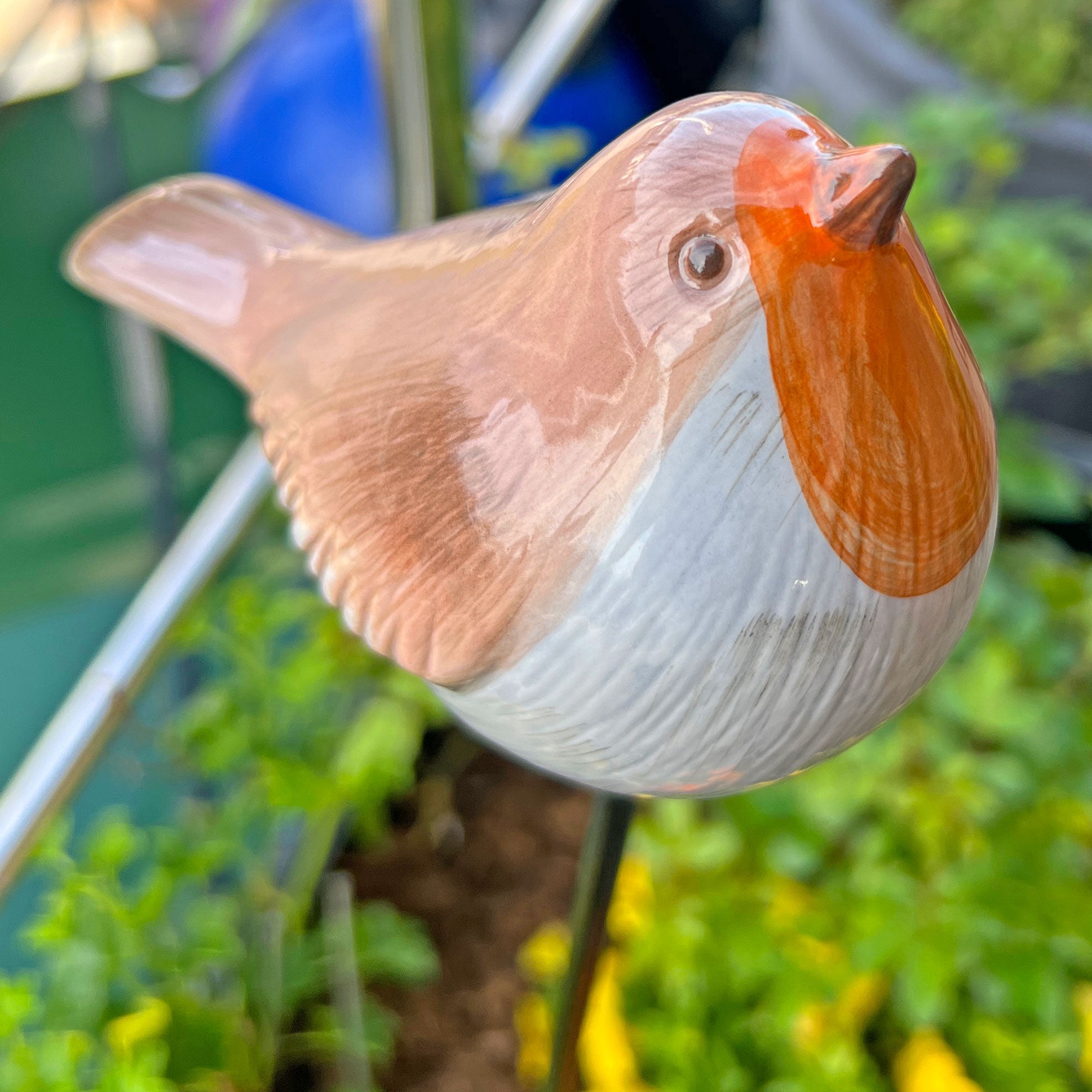Porcelain Robin on a Stake Garden Bird Ornament