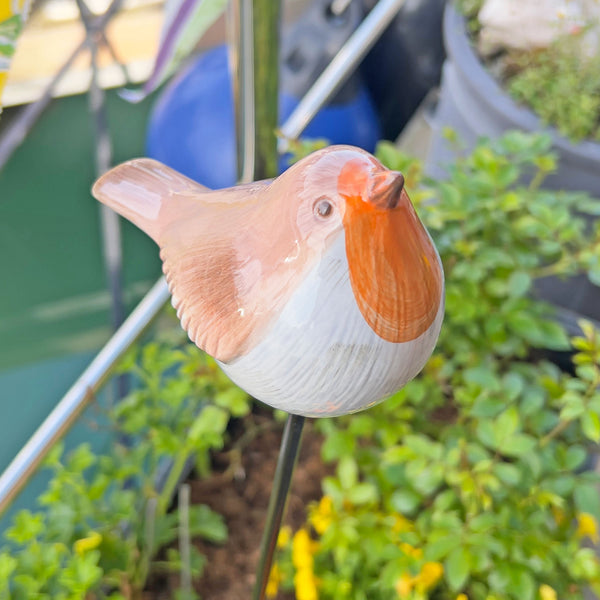 Porcelain Robin on a Stake Garden Bird Ornament