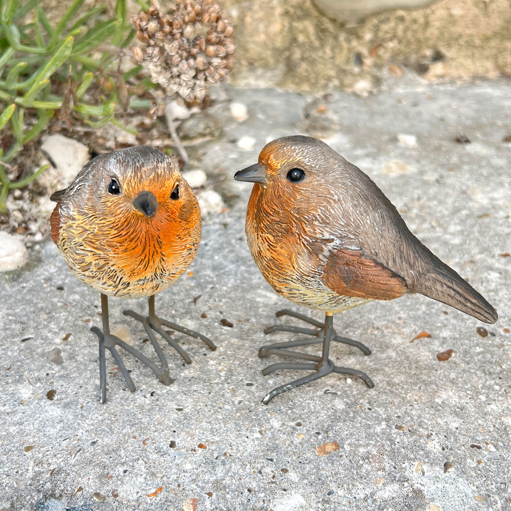 Pair of Robin Bird Garden Ornaments
