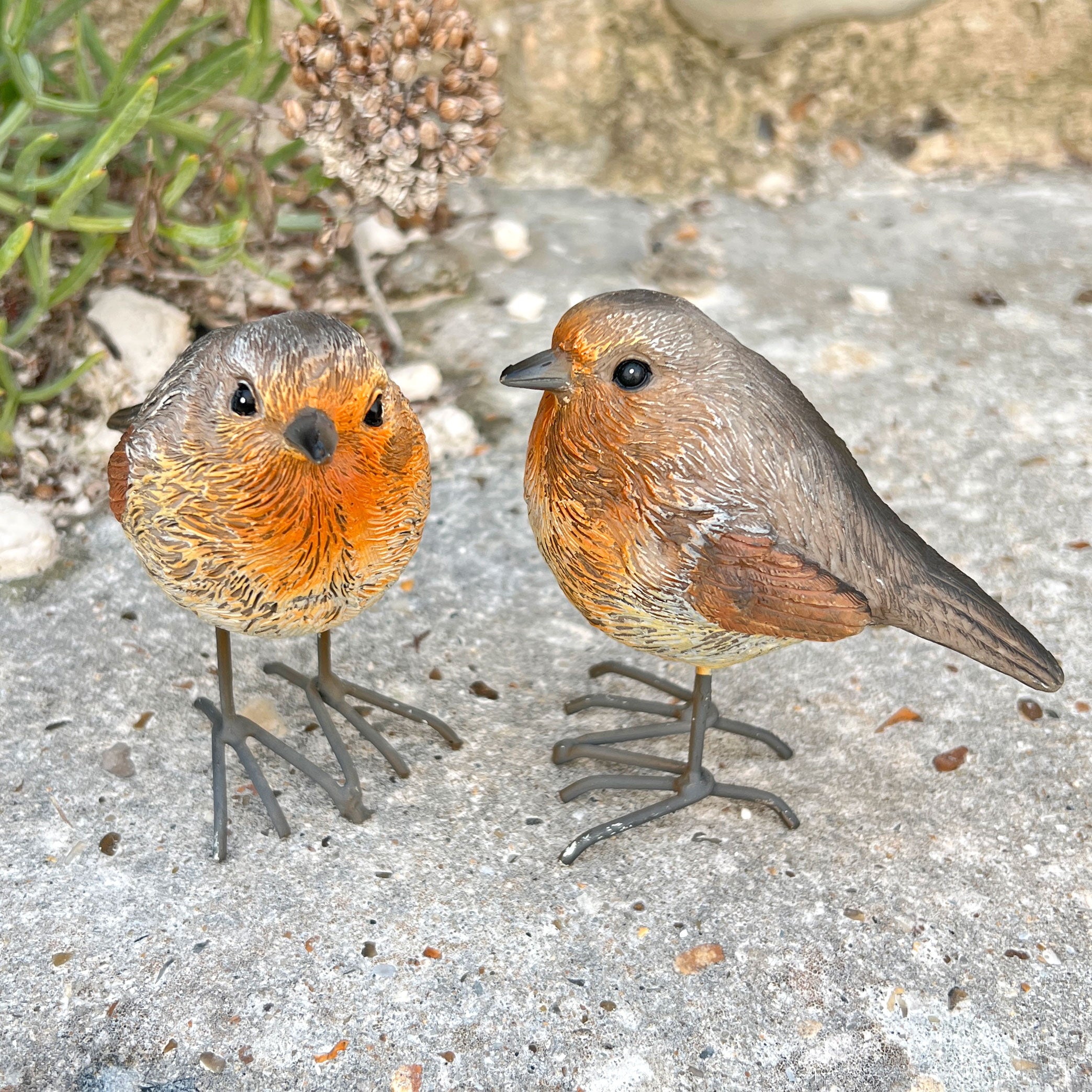 Pair of Robin Bird Garden Ornaments