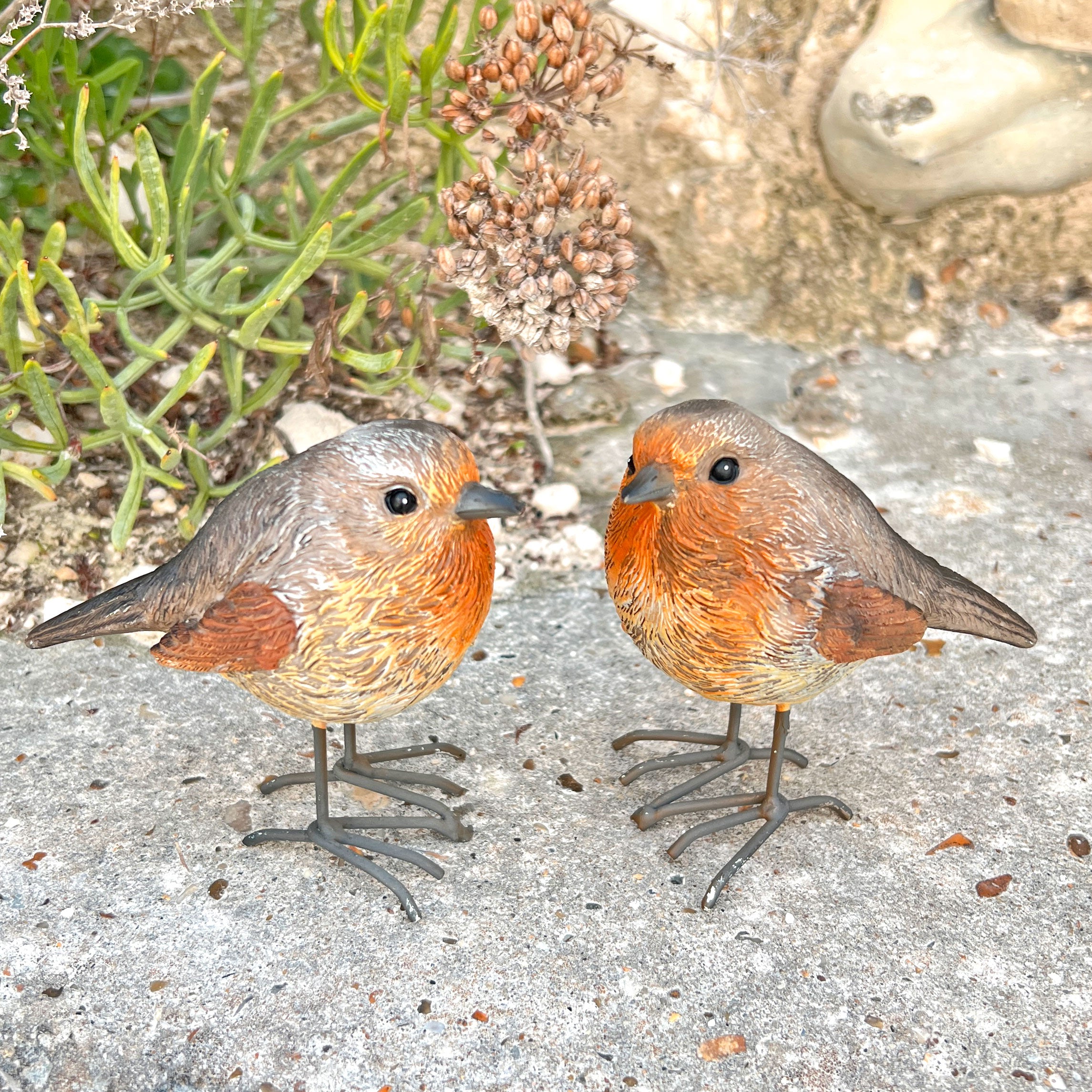 Pair of Robin Bird Garden Ornaments