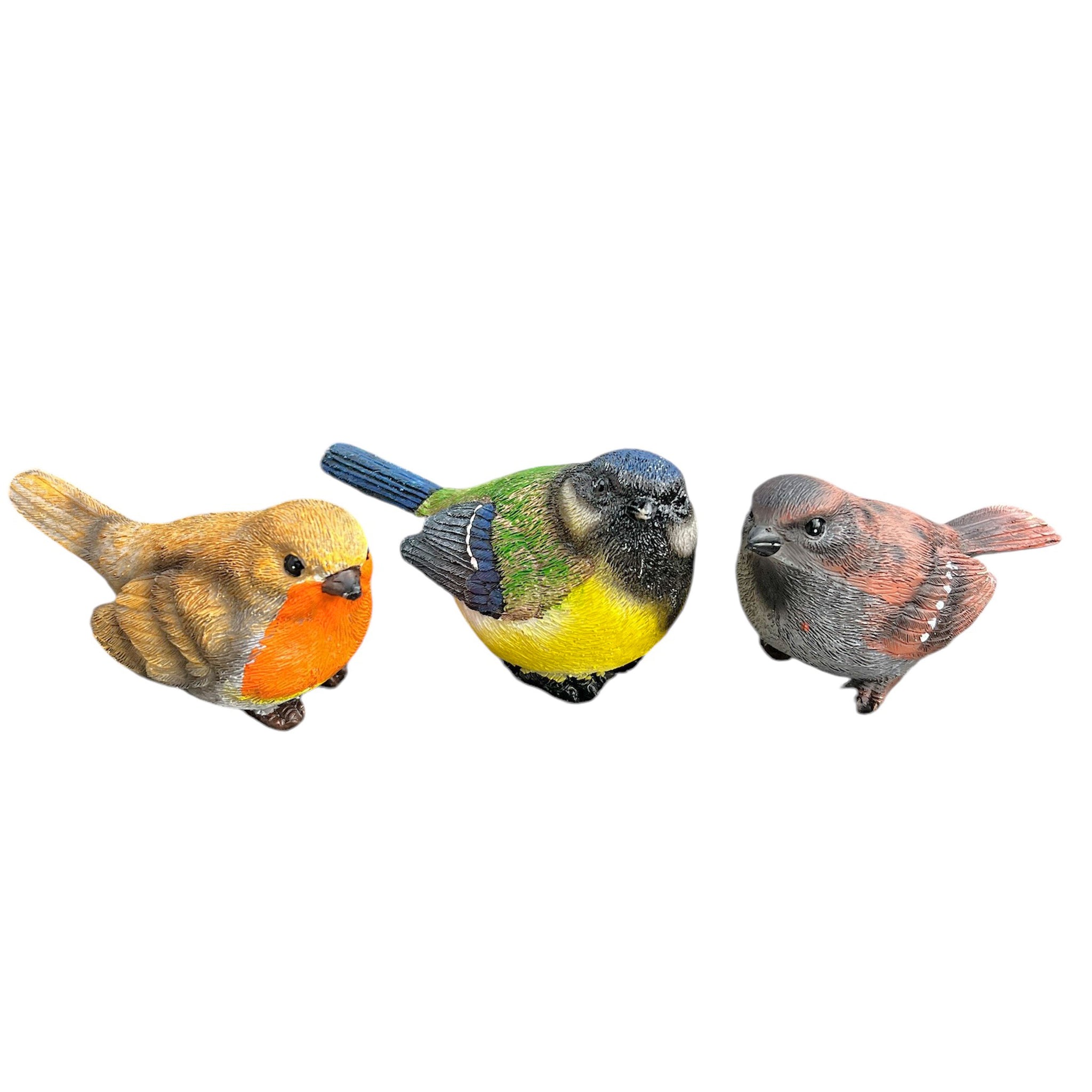 Set 3 British Bird Garden Ornaments Robin, Sparrow & Blue Tit