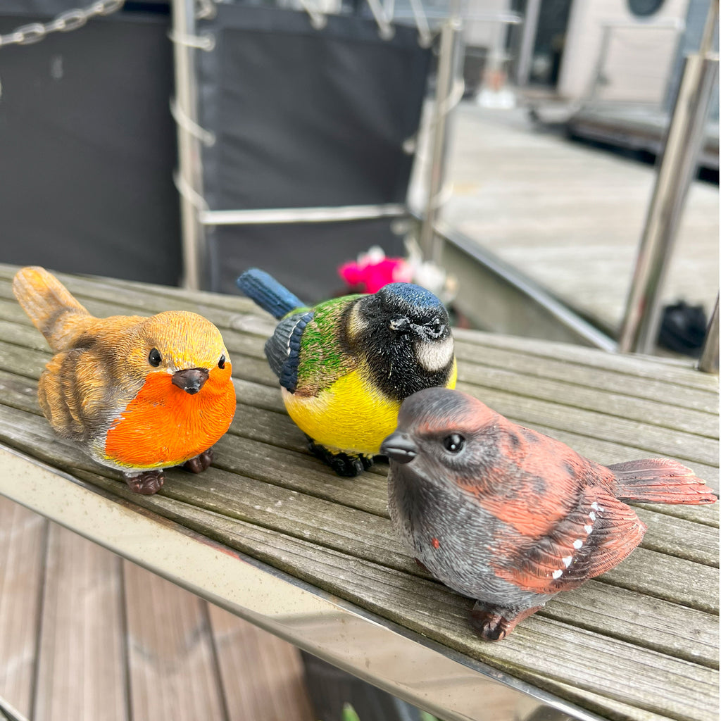 Set 3 British Bird Garden Ornaments Robin, Sparrow & Blue Tit