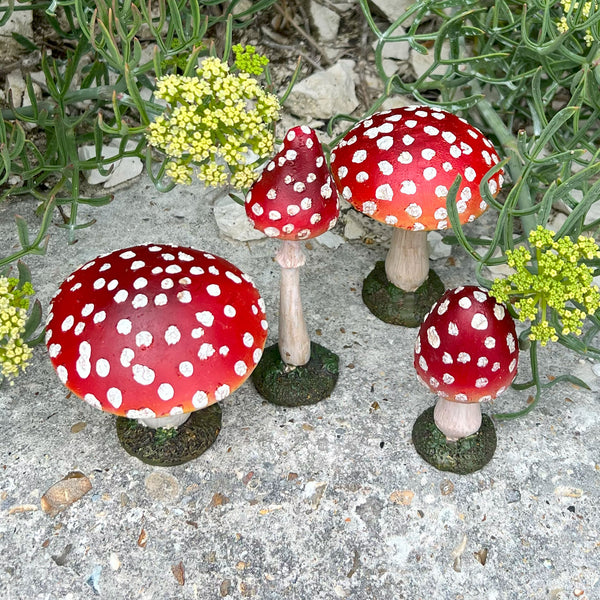 Set of Four Red Mushroom Toadstool Garden Ornaments