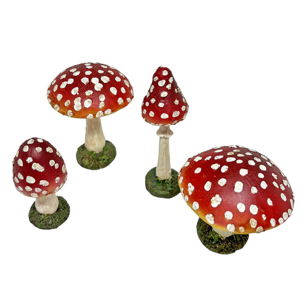 Set of Four Red Mushroom Toadstool Garden Ornaments