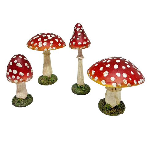 Set of Four Red Mushroom Toadstool Garden Ornaments