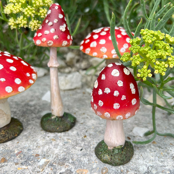 Set of Four Red Mushroom Toadstool Garden Ornaments