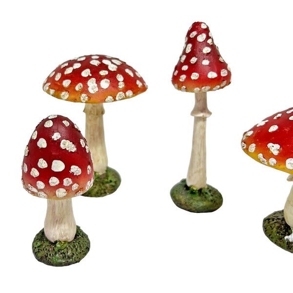 Set of Four Red Mushroom Toadstool Garden Ornaments