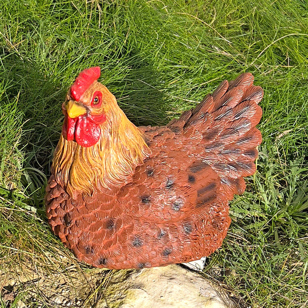 Large Sitting Brown Chicken Garden Animal Ornament