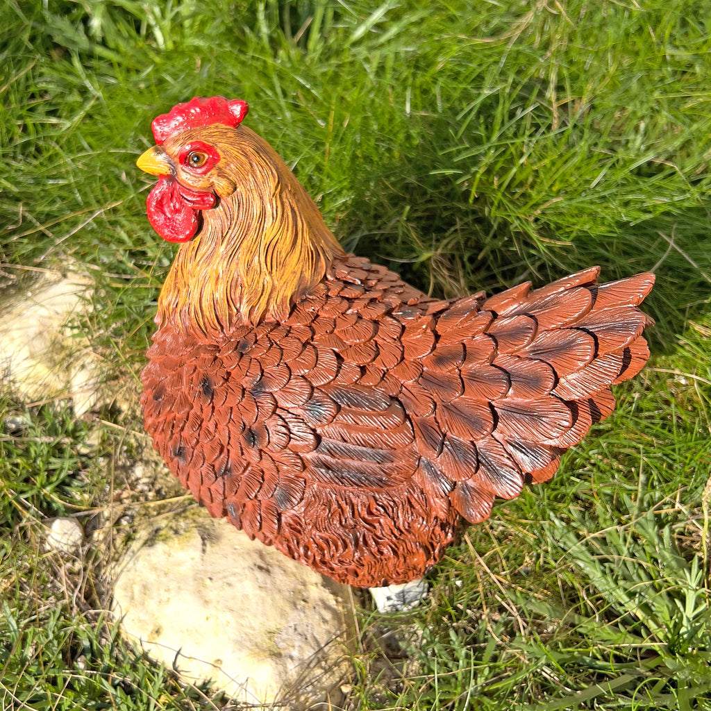 Large Sitting Brown Chicken Garden Animal Ornament