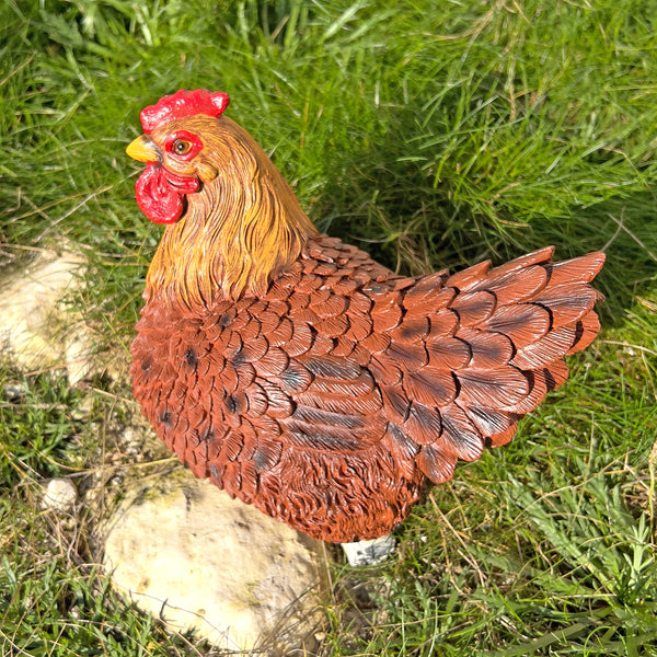 Large Sitting Brown Chicken Garden Animal Ornament