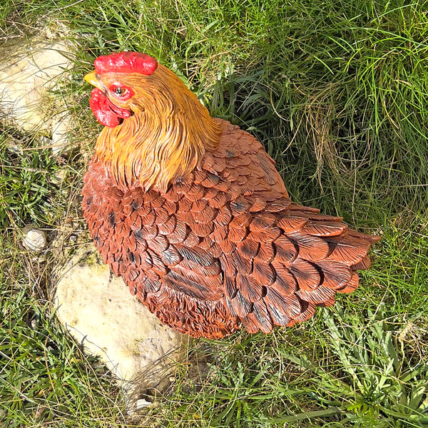 Large Sitting Brown Chicken Garden Animal Ornament