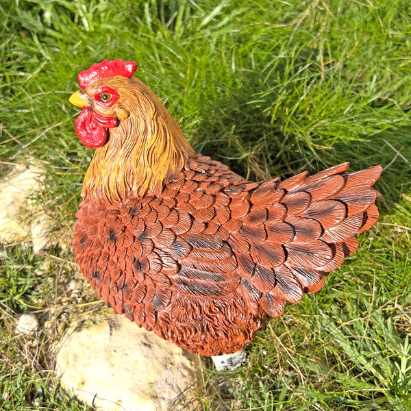 Large Sitting Brown Chicken Garden Animal Ornament