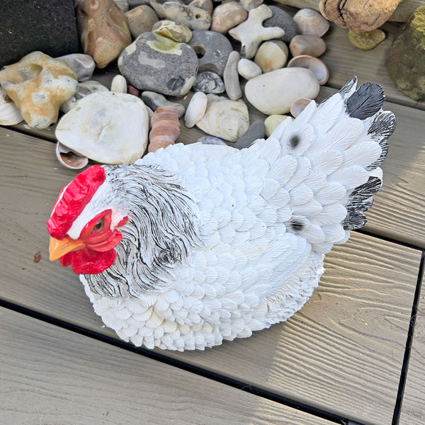 Large Sitting White Chicken Garden Animal Ornament