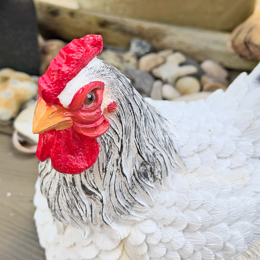 Large Sitting White Chicken Garden Animal Ornament
