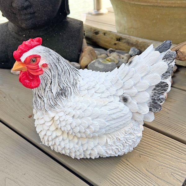 Large Sitting White Chicken Garden Animal Ornament