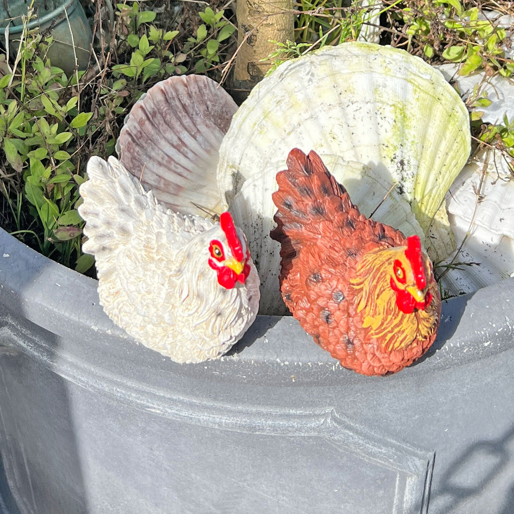 Pair of Pot Topping Chicken Garden Ornaments