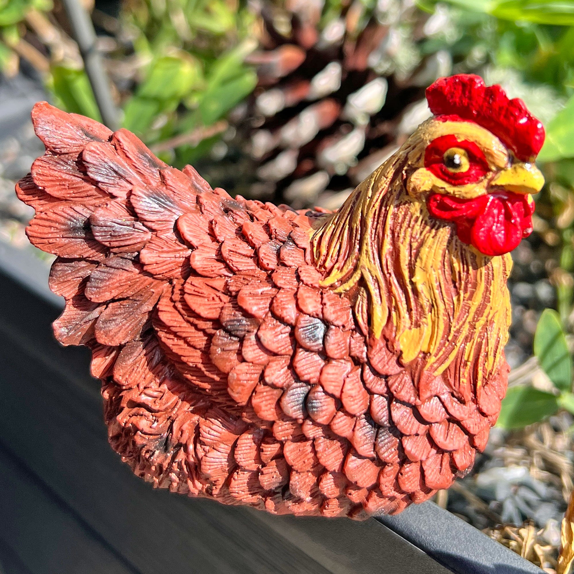 Pair of Pot Topping Chicken Garden Ornaments
