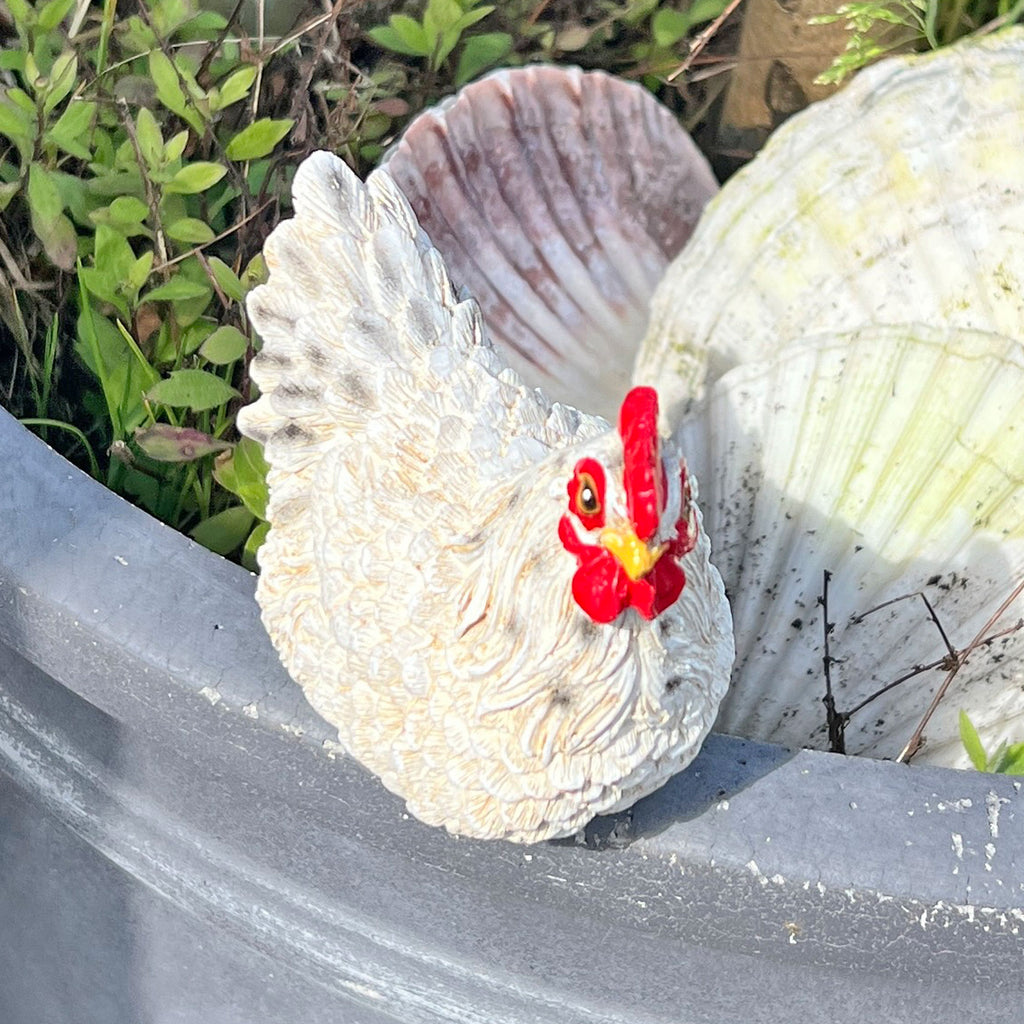 Pair of Pot Topping Chicken Garden Ornaments