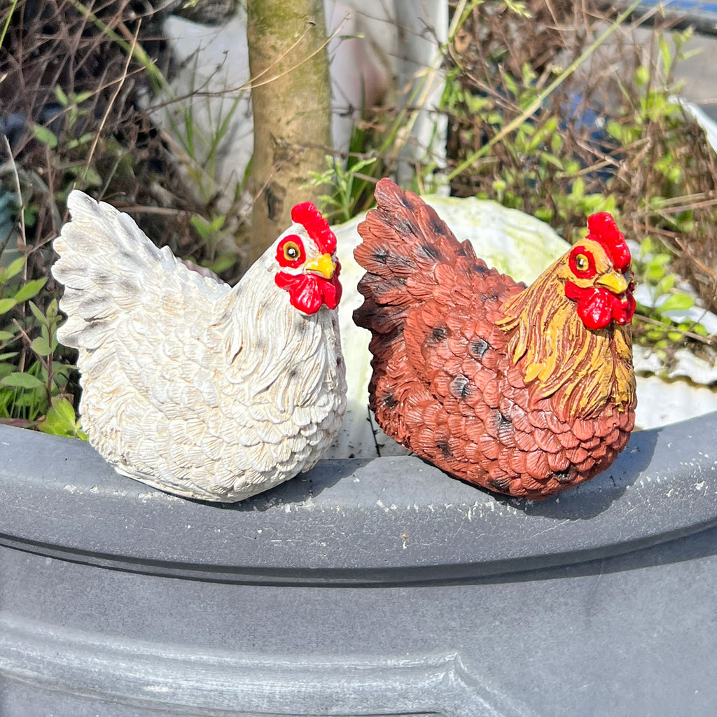 Pair of Pot Topping Chicken Garden Ornaments